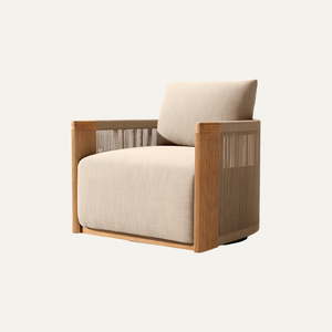 Sillón Moderno Hecho a Mano con Tapicería Tropical para Sala de Estar, Estructura de Madera de Teca Sólida, para Interiores de Casa, Hotel y Cafetería - Product Image 2