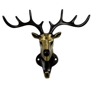 Antique Brass Rustic Deer Head Wall Shelf Heavy Duty Zinc Alloy Antler <b>Key</b> Holder Decorative Coat Towel <b>Hanger</b> Rack Washable - Product Image 1