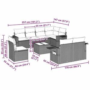 Conjunto de Sofá de Jardín de 9 Piezas en Ratán PE Negro con Acero con Recubrimiento en Polvo, Muebles de Jardín Duraderos y Elegantes - Product Image 3