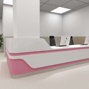 बुटीक क्लिनिक अस्पताल एल आकार के रिसेप्शन डेस्क गुलाबी और सफेद के साथ - Product Image 5