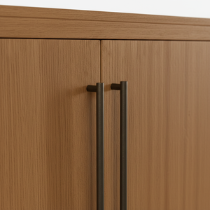 Buffet en bois tressé naturel à 4 portes avec étagère en rotin, meuble de rangement moderne en bois et tissu tressé, pieds ronds - Product Image 5