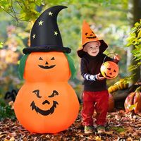 Zucca Gonfiabile LED di Halloween da 1,5 Metri con Cappello da Strega, Decorazioni per Esterni e Giardino