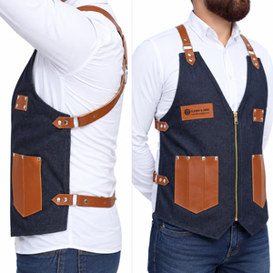 Tablier en jean classique Flamia & Jabz avec poches et bretelles en cuir pour vêtements de travail - Product Image 4