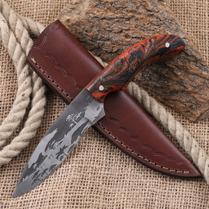 Couteau de chasse à lame fixe en acier 12c27, finition Acid Etch, pointe tombante, manche en résine de qualité industrielle, couteaux de chasse personnalisés OEM - Product Image 1