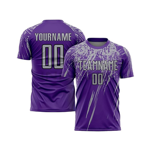Conjunto de Camiseta y Pantalones Cortos de Fútbol Personalizados en Morado, Sublimados, Cuello Redondo, Absorbentes de Humedad, Unisex, para Equipos Adultos - Product Image 3