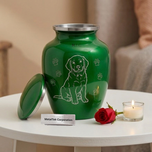 New Launched Trendy Glossy Green Pet <b>Urn</b> Dog Paw Print Design Round Memorial Ashes Jar Premium Metal Eco-Friendly Cremation <b>Urns</b> - Product Image 2