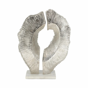 Modern Abstract Silver Sculpture for Living Room Tabletop <b>Decor</b> Luxury Hand-Carved Aluminum Art Figurine with Marble Base - Product Image 1