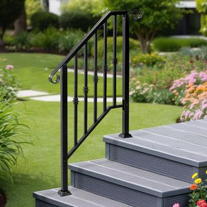 Rampe d'escalier en fer noir mat à 2 marches pour extérieur - Pièces d'escalier - Product Image 3