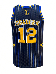 Camiseta de Baloncesto Azul Marino Personalizada con Rayas Amarillas, Uniforme Deportivo sin Mangas para Equipo - Product Image 5