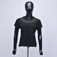 T-shirt en jersey de coton noir à col rond et manches courtes, coupe classique, imprimé numérique, 220g, élégant et tissé, pour homme, été