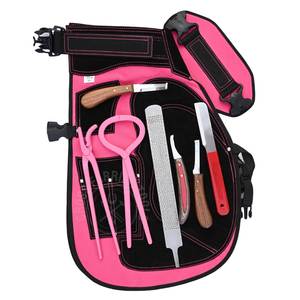 Kit professionnel de soin des sabots de cheval avec tablier, pince crocodile, testeur de sabot, râpe, lime, couteau à sabots, couteau à boucles et ensemble de couteaux à sabots. - Product Image 1