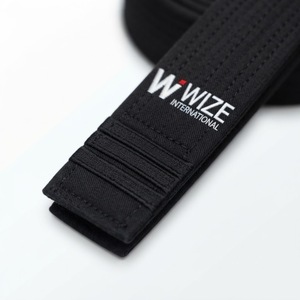 Ceinture d'arts martiaux WIZE INTERNATIONAL en polyester noir, unisexe adulte, extensible, avec logo imprimé par transfert thermique sur le devant - Product Image 3