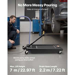 Vasca di raccolta olio mobile da 17 galloni con tubo da 2,2 m, maniglia pieghevole, pompa elettrica a basso profilo, a prova di perdite, realizzata in alluminio resistente - Product Image 2
