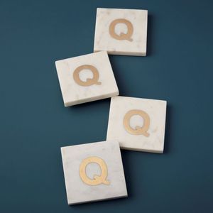 Modern Square Stone Coasters With Gold Q Design Non-Slip <b>Mats</b> For Table Decor - Product Image 1