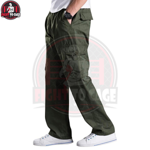 Pantalon cargo décontracté vert en toile respirante, durable, léger, avec taille élastique et plusieurs poches de rangement - Product Image 3