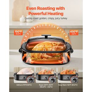 Forno per Arrosto di Tacchino da 18QT a Cottura Rapida, Temperatura Regolabile 150-450 Fahrenheit, Coperchio Autoregolante Singolo, Arrosto Rimovibile - Product Image 6