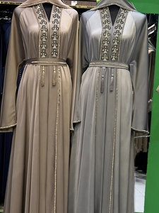 Modern High Quality Abaya Stone Work Handmade Sequined Arabic Dubai Style Full Flare Nida Fabric Evening Party Dress - Product Image 3