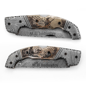 OEM Industrial Grade Damascus Steel Folding Camping <b>Knife</b>-Straight Laser Scrimshaw Camel <b>Bone</b> <b>Handle</b>-Liberty Death 19cm Overall - Product Image 6