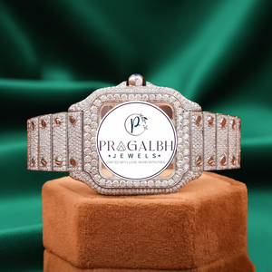 นาฬิกาข้อมือผู้ชาย Pragalbh Jewels รุ่นควอตซ์ ประดับเพชรโมอิสซาไนต์และคริสตัลแซฟไฟร์ ดีไซน์หรูหรา รุ่นลิมิเต็ดอิดิชั่น หน้าปัดแบบสเกเลตัน ตัวเรือนสแตนเลสสตีล - Product Image 6