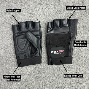 RHINO FITNESS Half <b>Finger</b> Weight Lifting Gloves PU Leather Adjustable Wrist <b>Strap</b> Gym Fitness Breathable Unisex Comfortable - Product Image 6