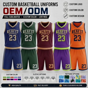 ชุดบาสเก็ตบอล Rexfit Sports แบบสั่งทำพิเศษ ลายพิมพ์แบบ Sublimation สำหรับผู้ใหญ่ แบบ Unisex แขนกุด คอวี ระบายเหงื่อได้ดี ผลิตจากโพลีเอสเตอร์ - Product Image 5