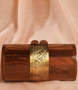 Sac à main latéral cylindrique rond en bois personnalisé avec moulures en laiton et motif unique pour filles - Product Image 3