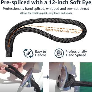 Cime di ormeggio in nylon di grado marino con anello da 12 pollici, corda per ormeggio ad alta resistenza, facile da usare, cime per barche intrecciate - Product Image 3