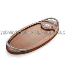 Newest Wooden <b>Serving</b> Tray With Metal Handle Includes <b>Spoon</b> and Fork-Elegant Wooden Tray - Product Image 2