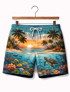 Shorts de baño Tropical Sunset para hombre – Shorts de playa de secado rápido con estampado de palmeras - Product Image 2