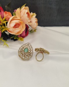 Wedding Wear Luxury Tear Drop Kundan GemStone Adjustable <b>Statement</b> <b>Ring</b> Ethnic Receptions Party Wear <b>Rings</b> Jewellery Wholesaler - Product Image 1