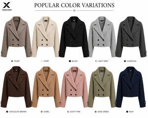 เสื้อโค้ทขนสัตว์แบบครอปสำหรับผู้หญิง X OEM |   เสื้อแจ็คเก็ตฤดูหนาวแบบกระดุมสองแถวผสมขนสัตว์พรีเมียม |   ผู้ผลิตฉลากสินค้าส่วนตัวตามสั่ง - Product Image 5