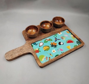 Plateau de service en bois rustique de style vintage avec ensemble de mini-bols pour servir des aliments, des desserts et des fruits secs au meilleur prix - Product Image 6