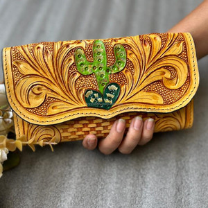 Nuevo y elegante bolso de mano de cuero de vaca con diseño de Cactus para mujer, gran oferta, monederos de vaquera de cuero genuino personalizados - Product Image 2