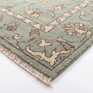Tapis Oushak vert sauge vintage, tissé à la main, en laine, à motifs floraux, réversible, avec envers en latex, tapis traditionnel pour chambre à coucher et salon - Product Image 2
