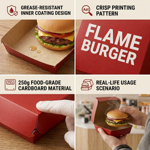 Cajas de Comida Personalizadas con Combinación de Colores, Caja Deslizante para Hamburguesas y Papas Fritas, Envase para Llevar, Caja Plana con Asa - Product Image 2