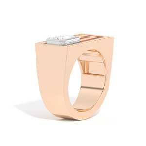 Bague personnalisée unisexe en or 14K avec diamant émeraude de laboratoire 1 carat, large bande conique et sertissage cage, prix de gros, fabricant d'usine - Product Image 3