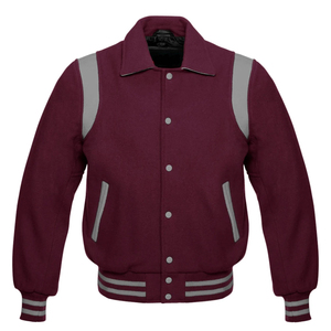 Premium College Varsity Letterman Baseball Jacket Custom Collar <b>Maroon</b> Wool Body and Wool Sleeves Varsity Jacket - Product Image 1