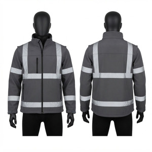 Veste de travail en cuir premium 320 GSM, à capuche, imperméable, avec broderie personnalisée sur le devant, impression gaufrée, design avec panneaux réfléchissants gris argenté - Product Image 1