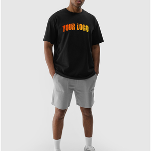 Camiseta de Algodón Negra para Hombre, Manga Corta, Cuello Redondo, Corte Holgado, Estilo Casual, Tejido Jersey Transpirable, Diseño Liso para Serigrafía - Product Image 4
