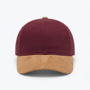 Casquette en coton brossé avec sangle arrière en cuir véritable gaufré, bordeau, visière en daim, 6 panneaux, réglable, unisexe, décontractée - Product Image 1