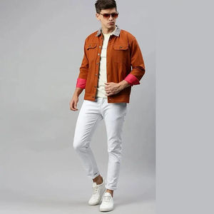 Veste en jean marron pour homme, style décontracté, en coton, coupe ajustée, pour l'automne, couleur unie classique, pour la mode masculine - Product Image 1