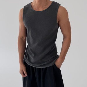 Camiseta sin mangas de punto ajustada para verano, top de tirantes acanalado para gimnasio y culturismo, camiseta sin mangas personalizada para hombre, ropa urbana, yoga - Product Image 1