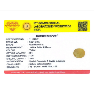 พลอยแซฟไฟร์สีเหลืองทรงรี 4.12 กะรัต สำหรับเครื่องประดับชั้นดี - Product Image 4