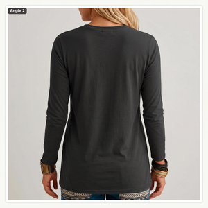 T-shirt à manches longues pour femme, noir, imprimé soleil et lune, col rond, décontracté, 100% coton, respirant, vêtements d'automne - Product Image 4