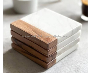 Juego de Posavasos de Madera y Mármol Hechos a Mano al por Mayor, Posavasos Redondos y Cuadrados de Tamaño Personalizado, Regalo para el Hogar - Product Image 1