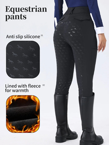 Pantalones de equitación para mujer, forrados de vellón, 100% poliéster, para otoño e invierno, con cierre de cremallera en toda la parte del asiento, antideslizantes de silicona. - Product Image 6