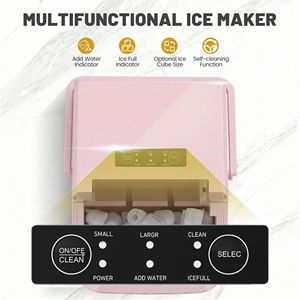 Macchina per il ghiaccio portatile da banco con autopulizia, maniglia e paletta, 9 cubetti in 6 minuti, 26,5 libbre al giorno, rosa - Product Image 2