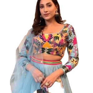 LEHENGAS CHOLI DE MARIAGE EN SOIE GEORGETTE FABZONE DESIGNER AVEC DUPATTA EN FILET ET TRAVAUX RICHEMENT DÉCORÉS - Product Image 1