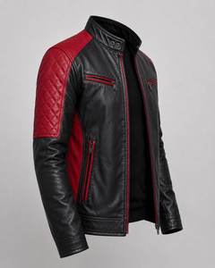 Blouson de motard en cuir véritable pour homme, fermeture éclair sur le devant, col rabattable, manches longues, séchage rapide, respirant, écologique, décontracté, pour moto - Product Image 3