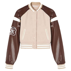 Chaqueta Varsity Unisex con Bloques de Color, Material de Forro Polar, Cuello Alto, Corte Regular, Estilo Casual Otoñal, Cierre de Botones, Diseño de Parches - Product Image 1